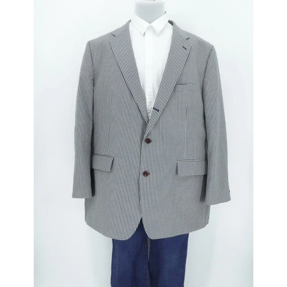 Orvis‎ Blazer Mens 52L Blue Gingham Check Sport Coat Business Casual Office